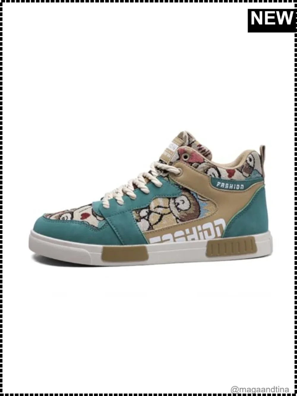 Men's High Top PU Skateboarding Sneakers Lace-Up Athletic Shoes